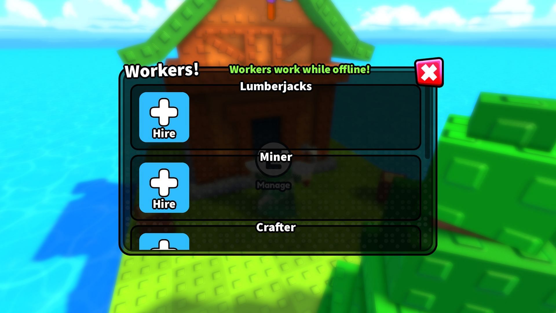 You can hire workers who work when you're offline (Image via Roblox)